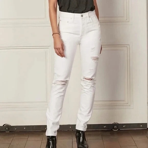 Boyish Denim - Boyish Billy High Waisted White Distressed Straight Leg High Rise Jeans 28
